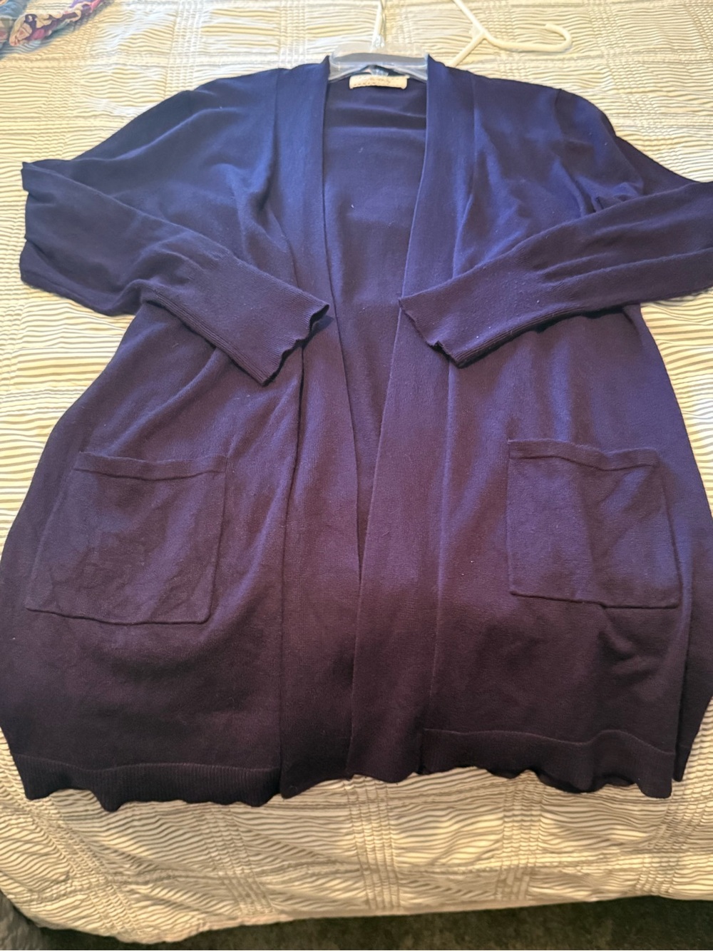 Long Open-Front Women's Cardigan Sweater - navy - Picture 5 of 5